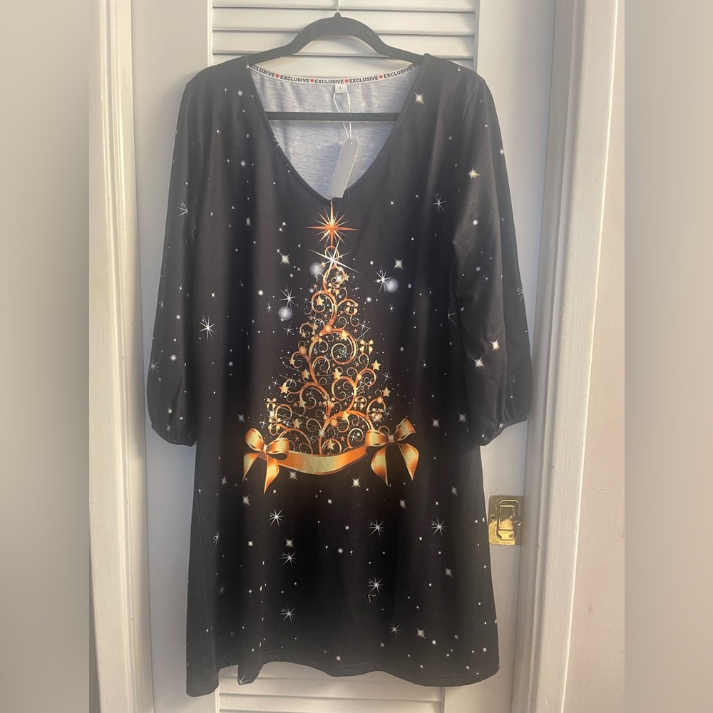 NWT Exclusive Designs Christmas Tree Light Sweatshirt Material Holiday Dress L